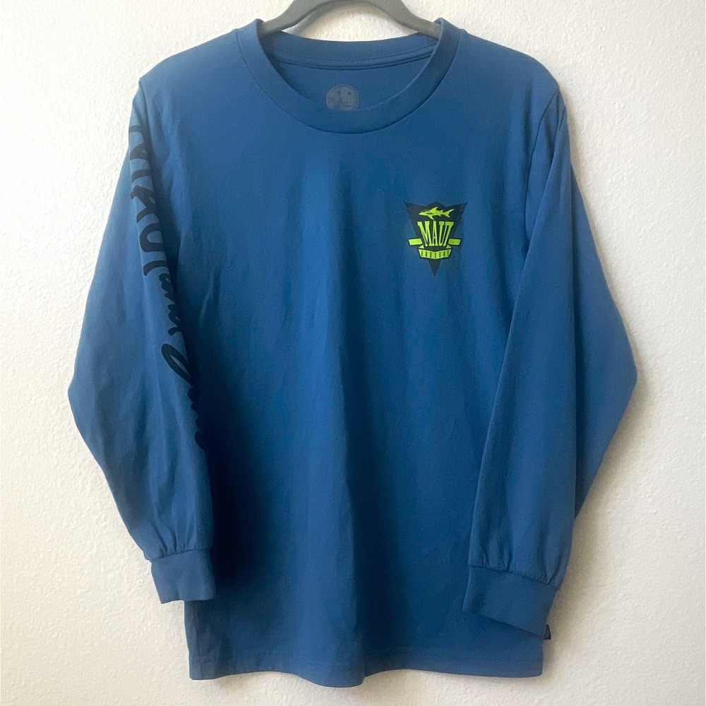 Maui and Sons Men's Blue Long Sleeve Crew Neck Graphic Logo T-Shirt Size S